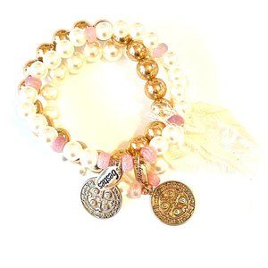 Gold Plated Bracelet white pink Saint Benito Friends by Patricia Adelson